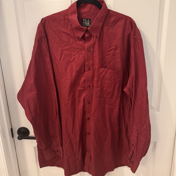 Jos A Bank Tailored Fit Dress Shirt Mens Size XL Red 100% Cotton‎ Long Sleeves - Picture 1 of 6
